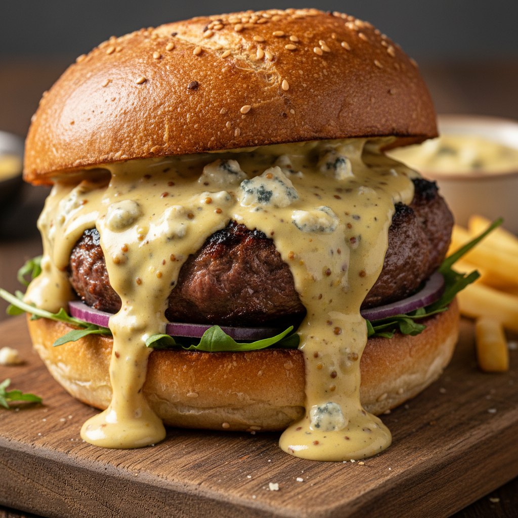 gorgonzola mustard on a burger