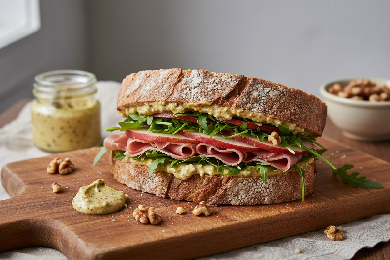 gorgonzola mustard on a sandwich