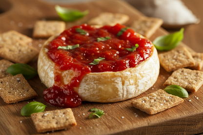 tomato basil jam on baked bree